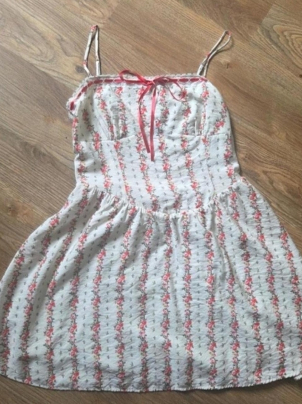 Sienna Sky White Dress with Pink Floral Stripes
